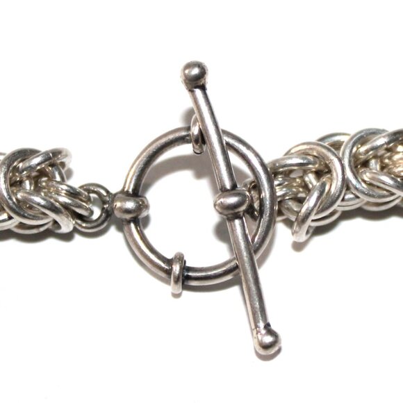 Sterling Silver Heavy Byzantine Chain Bracelet Toggle Clasp 44 Grams - Picture 3 of 5